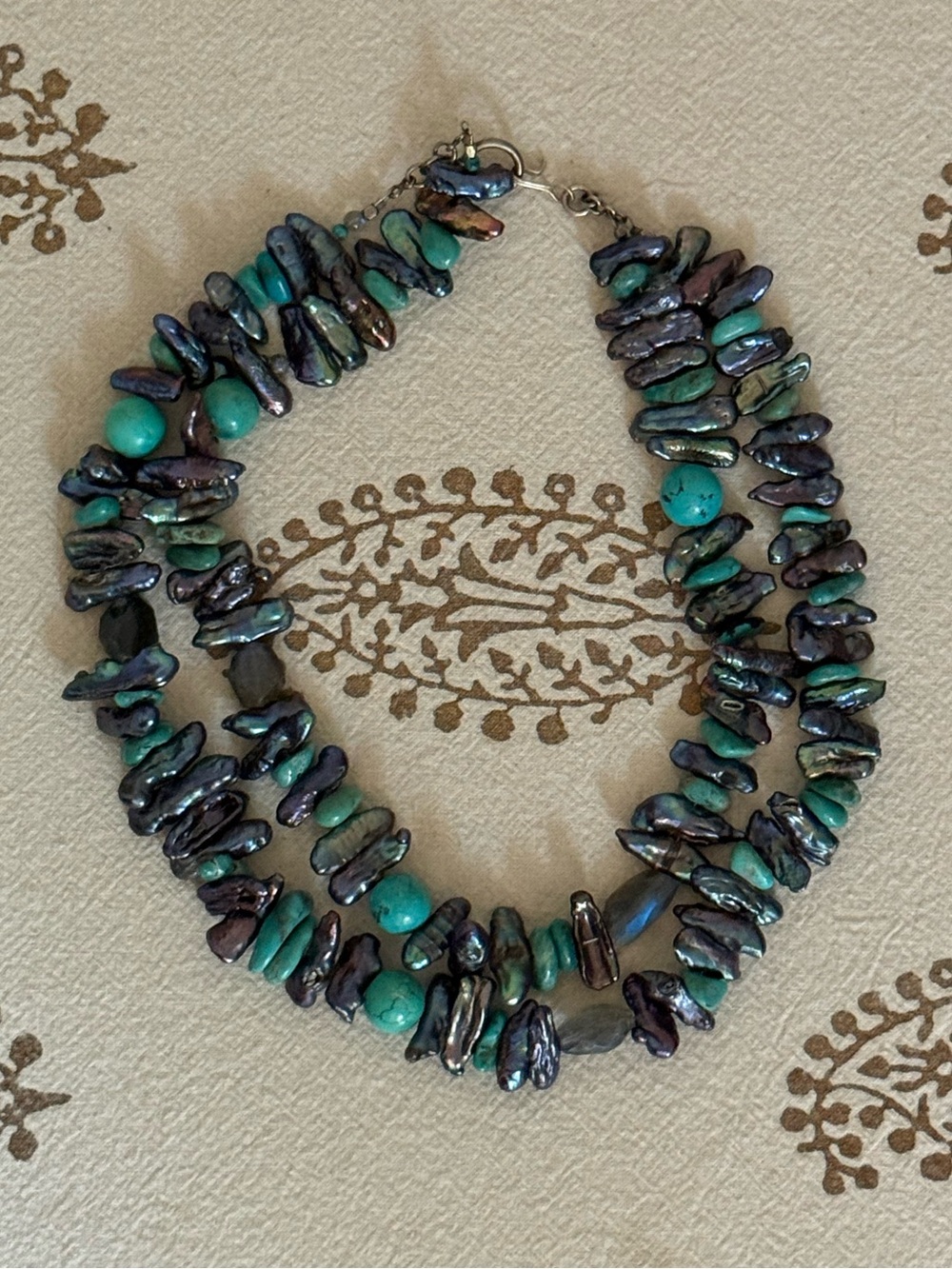 Turquoise and Peacock Pearl Double-Strand Necklace - Women Jewelry
